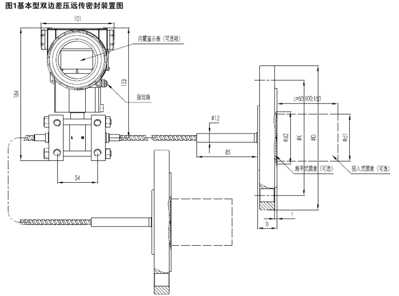 單晶硅遠傳差壓變送器外形尺寸 單晶硅遠傳差壓變送器外形尺寸