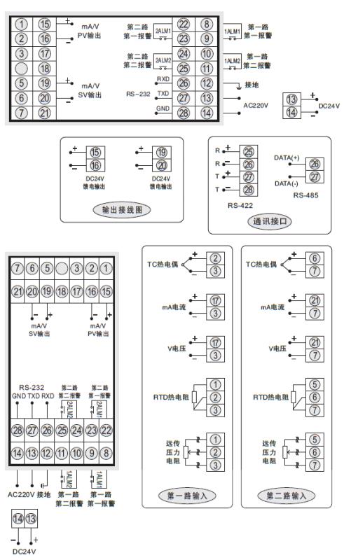 SWP-D80雙回路顯示控制儀接線圖 SWP-D80雙回路顯示控制儀接線圖