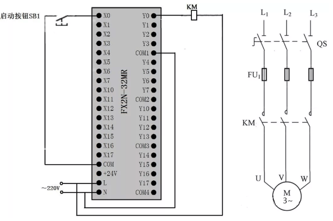 延時啟動定時運(yùn)行控制的PLC接線圖
