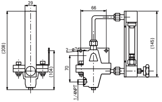 配置玻璃管浮子流量計(jì)/恒定入口壓力恒流閥的吹掃裝置外形尺寸