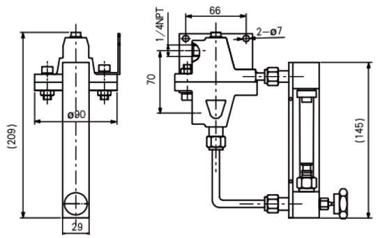 配置玻璃管浮子流量計(jì)/恒定出口壓力恒流閥的吹掃裝置外形尺寸