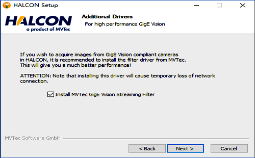安裝MVTec的GigE驅動