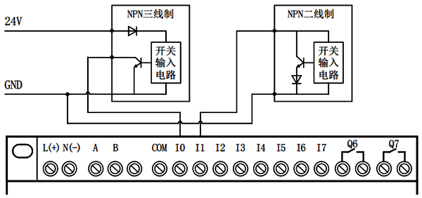 輸入為NPN的簡(jiǎn)易PLC中文一體機(jī)接線