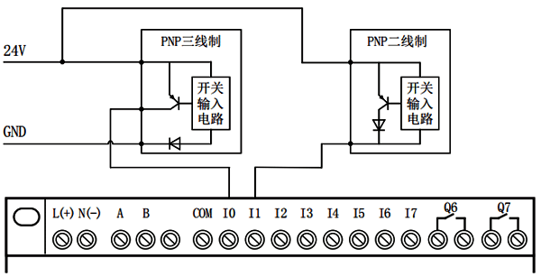 輸入為PNP的簡(jiǎn)易PLC中文一體機(jī)接線
