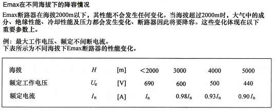 Emax開關在不同海拔條件下的降容情況 Emax開關在不同海拔條件下的降容情況