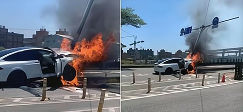 林志穎駕駛電動汽車發生碰撞起火 林志穎駕駛電動汽車發生碰撞起火