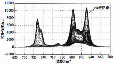 PX濃度不同的96個混合樣品的拉曼光譜 PX濃度不同的96個混合樣品的拉曼光譜
