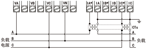 采用無PT,2CT方式的電能質量分析儀接線圖 采用無PT,2CT方式的電能質量分析儀接線圖
