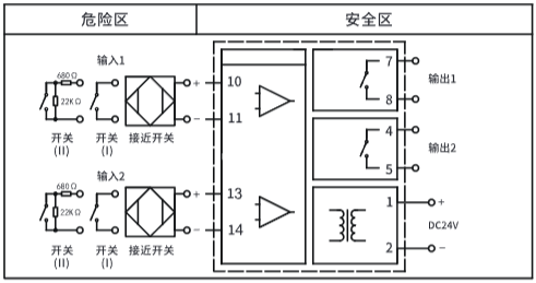 二入二出開關量安全柵接線圖